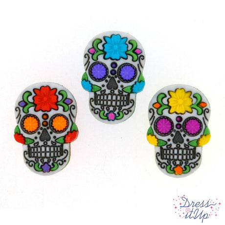 Three sugar skull loop back buttons for day of the dead crafts