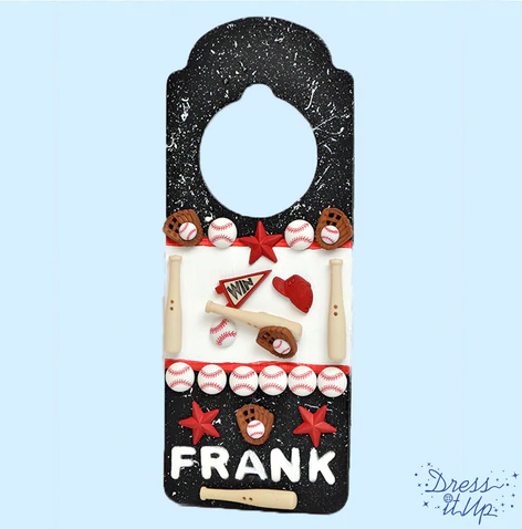 Door hanger project using baseball and sports themed embellishments