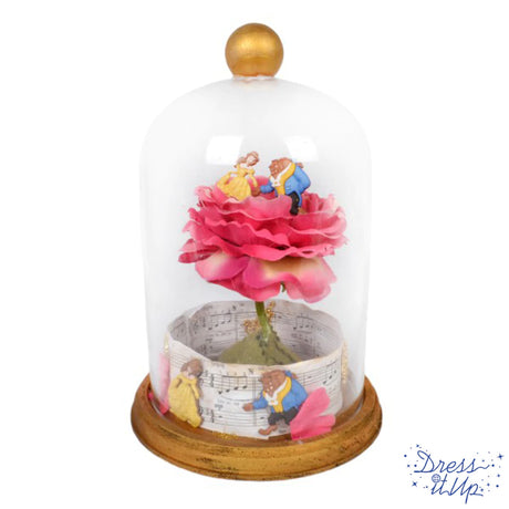 Table centerpiece features Beauty and The Beast from the classic Disney movie
