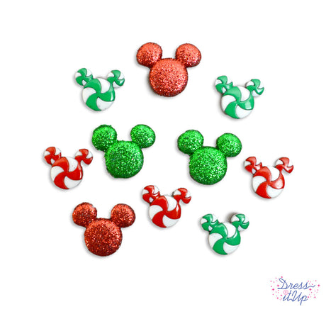 Glittery and peppermint candies inspired by Disney's Mickey Mouse are perfect for holiday crafts