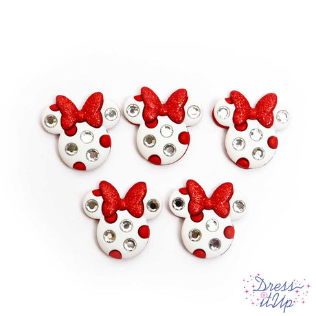 five rhinestone minnie mouse disney head in white and red colors embellishments