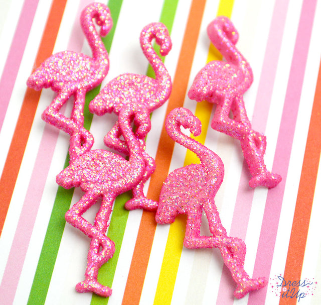 Glittery pink flamingos add fun to summer and vacation themed projects
