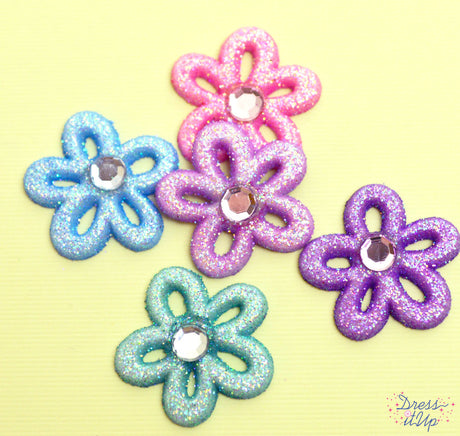 Glittery flowers in fun colors add a sparkle to spring, summer and garden crafts