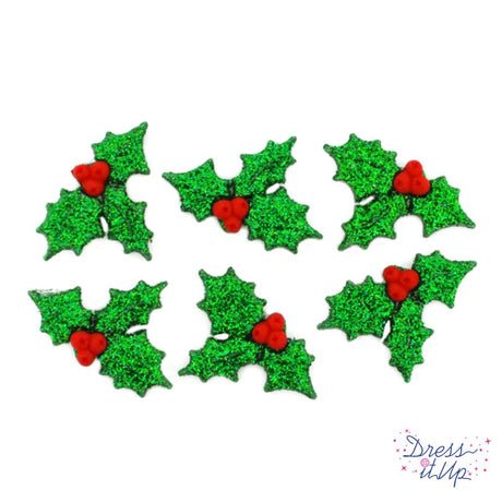Flat back glitter holly craft embellishments for Christmas paper crafting