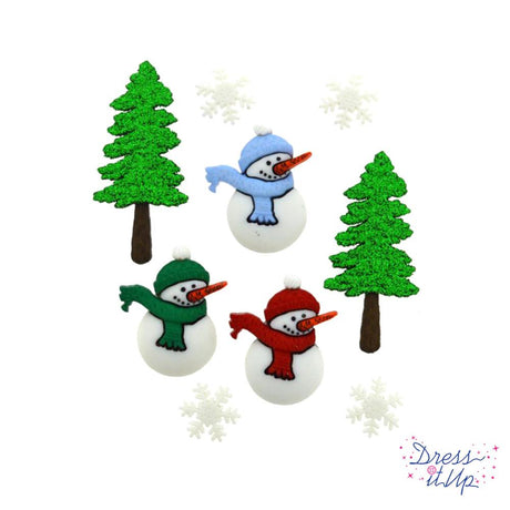 Assorted craft embellishments snowmen, glitter trees and snowflakes for christmas craft projects