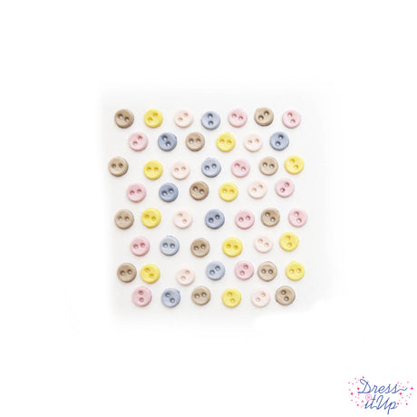 Tiny 2-hole buttons in pastel colors embellish your sewing and crafts