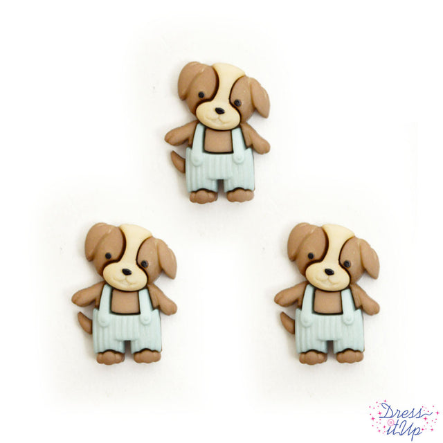 Puppies in baby blue overalls add to children and nursery crafts