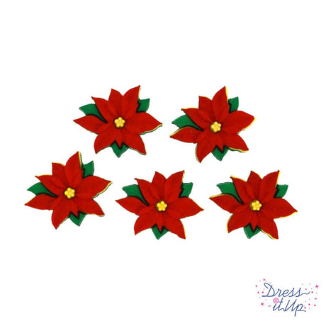 Five large poinsettia flower buttons for Christmas and winter themed crafts