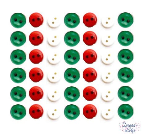 Round 2-hole sew-thru buttons in classic Christmas colors for sewing and crafting