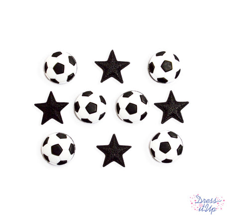 Soccer balls and embellished stars add to sports themed crafting