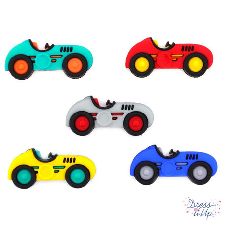 five bright-colored shank-back button cars for boy crafts