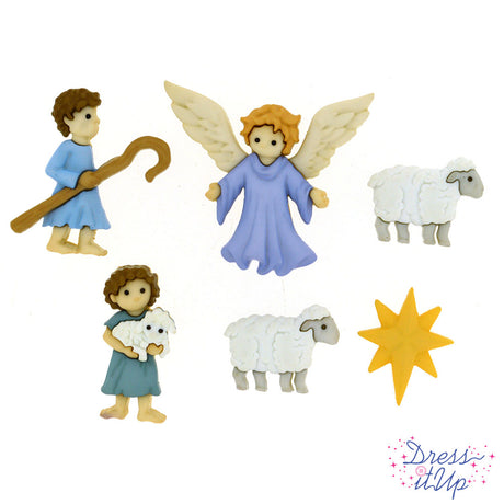 a religious pack of shank back buttons of Shepard and angel for embellishing Christmas crafts