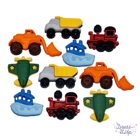 Pack of boy themed car buttons for crafting and sewing