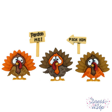 five loop back buttons of three turkeys and pick him signs for thanksgiving crafts