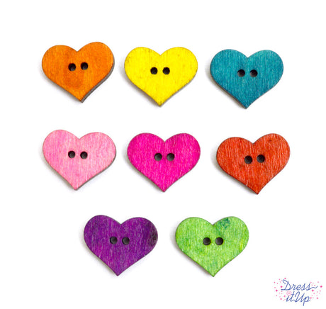 2-hole wood buttons in rainbow colors add fun to sewing and crafting